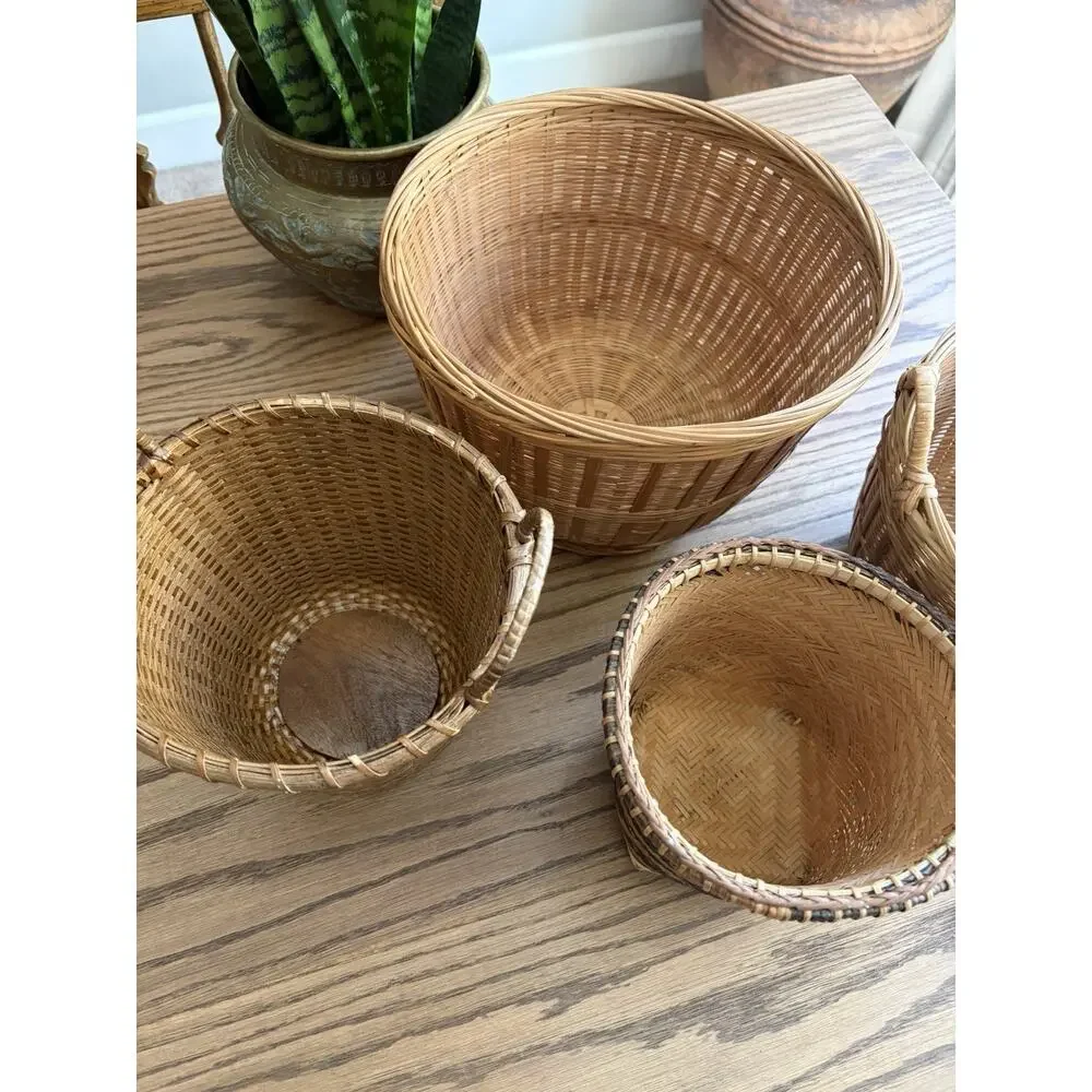 Vintage Woven Basket Planter Set of Four 10” 6